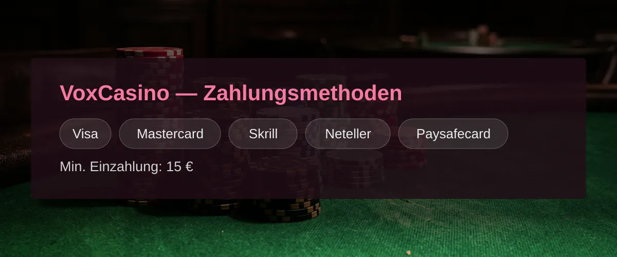 VoxCasino — Zahlungsmethoden: Visa, Mastercard, Skrill, Neteller, Paysafecard