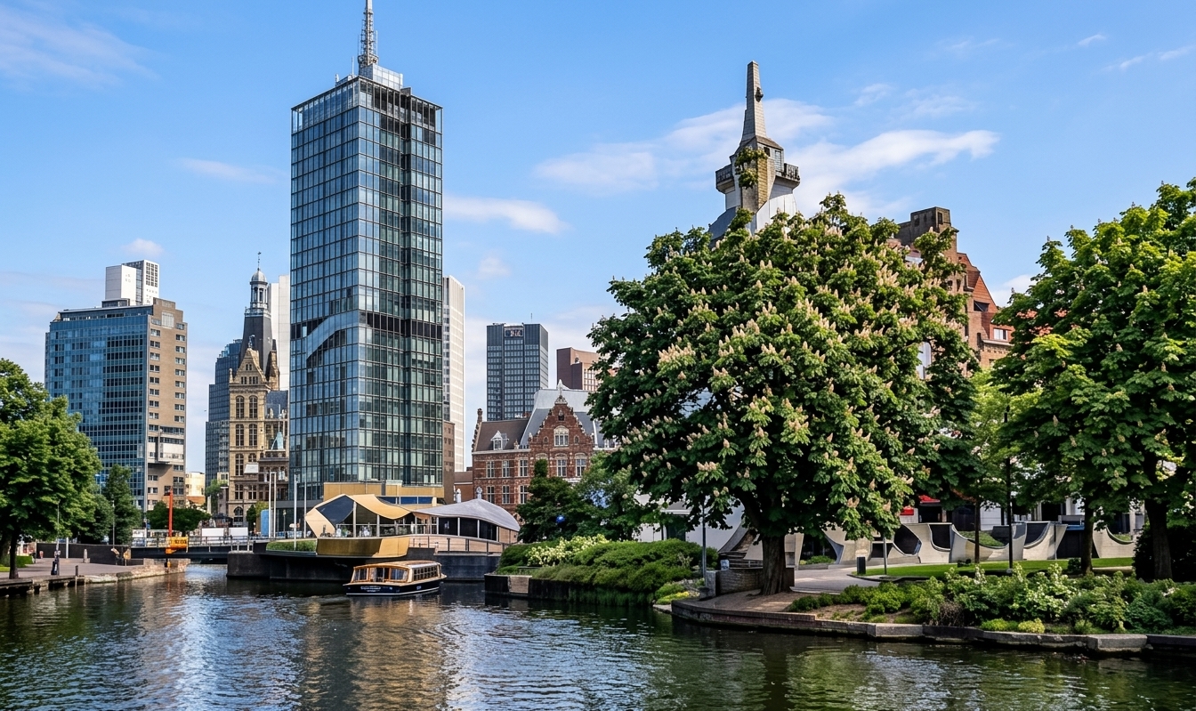 Groene buurt met hoogbouw