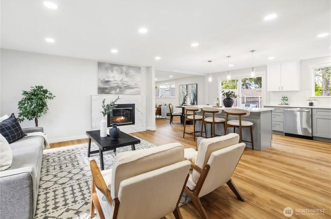 Contemporary great room and custom trim