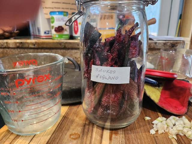Homegrown smoked and dehydrated poblanos