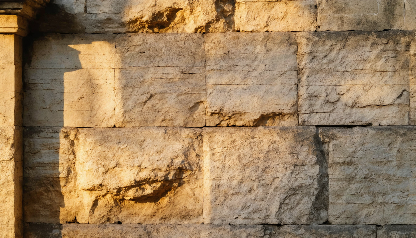 A stone wall in warm late-afternoon light with a faint thermal shimmer visible near its surface, no figures present.