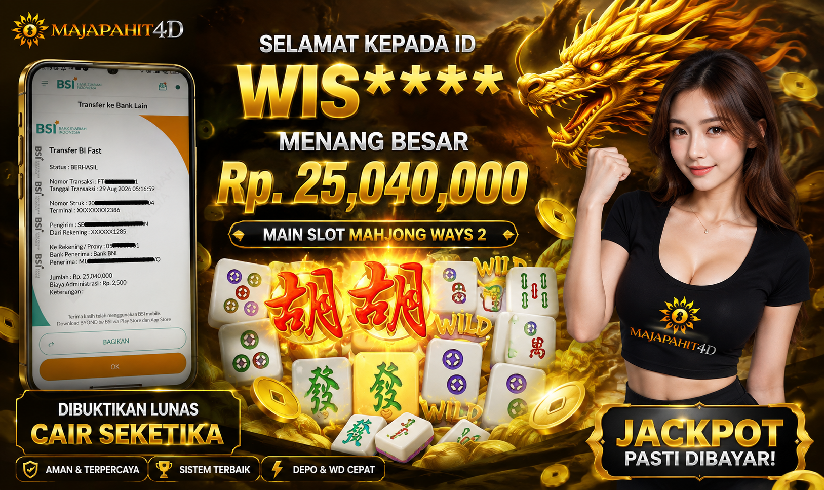 MAJAPAHIT4D JACKPOT MAHYONG WAYS Rp.25,040,000,- LUNAS