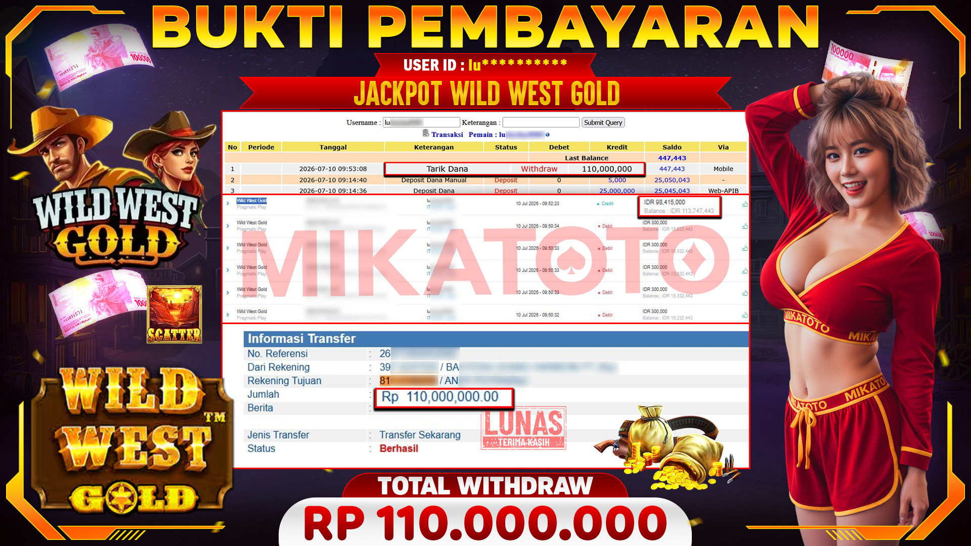 🏆 SELAMAT KEPADA PEMENANG JACKPOT DI Wild West Gold - Pragmatic Play 110,000,000🏆