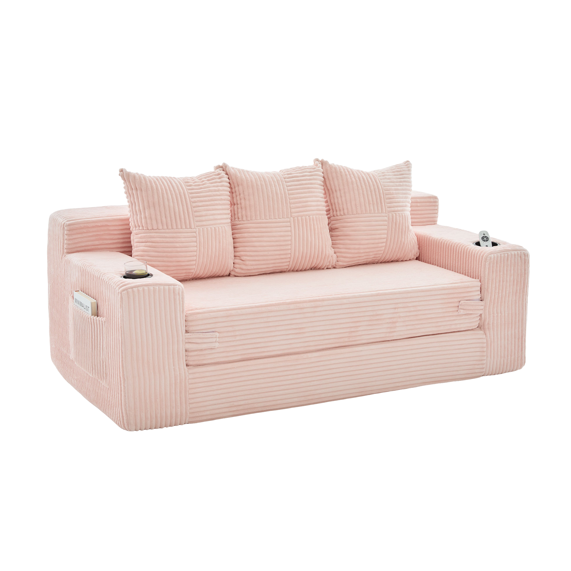 Canapé convertible rose sur fond blanc