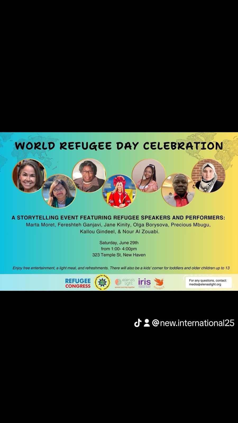 Refugee day Celebration story telling event featuring speakers and oerfomers