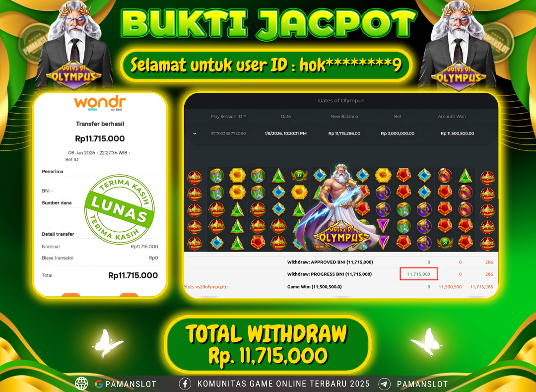 PAMANSLOT JACKPOT Game PP - Gates of Olympus Rp.11,715,000- LUNAS