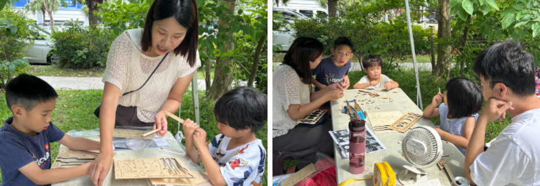 家長陪同孩子參與衝鋒飛車組裝課程
