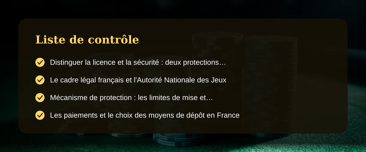 Trouver un casino en ligne fiable en France : licence, sécurité et cadre légal — Liste de contrôle