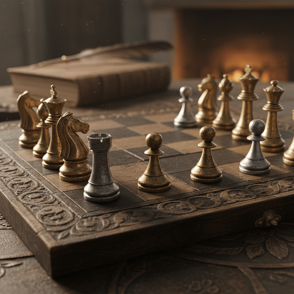 A chessboard with gold pieces symbolizing strategic risk management.