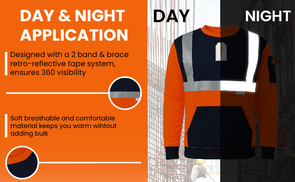 Hi Vis Pro Safety Sweatshirt Night Visibility 360 Reflective Class 3
