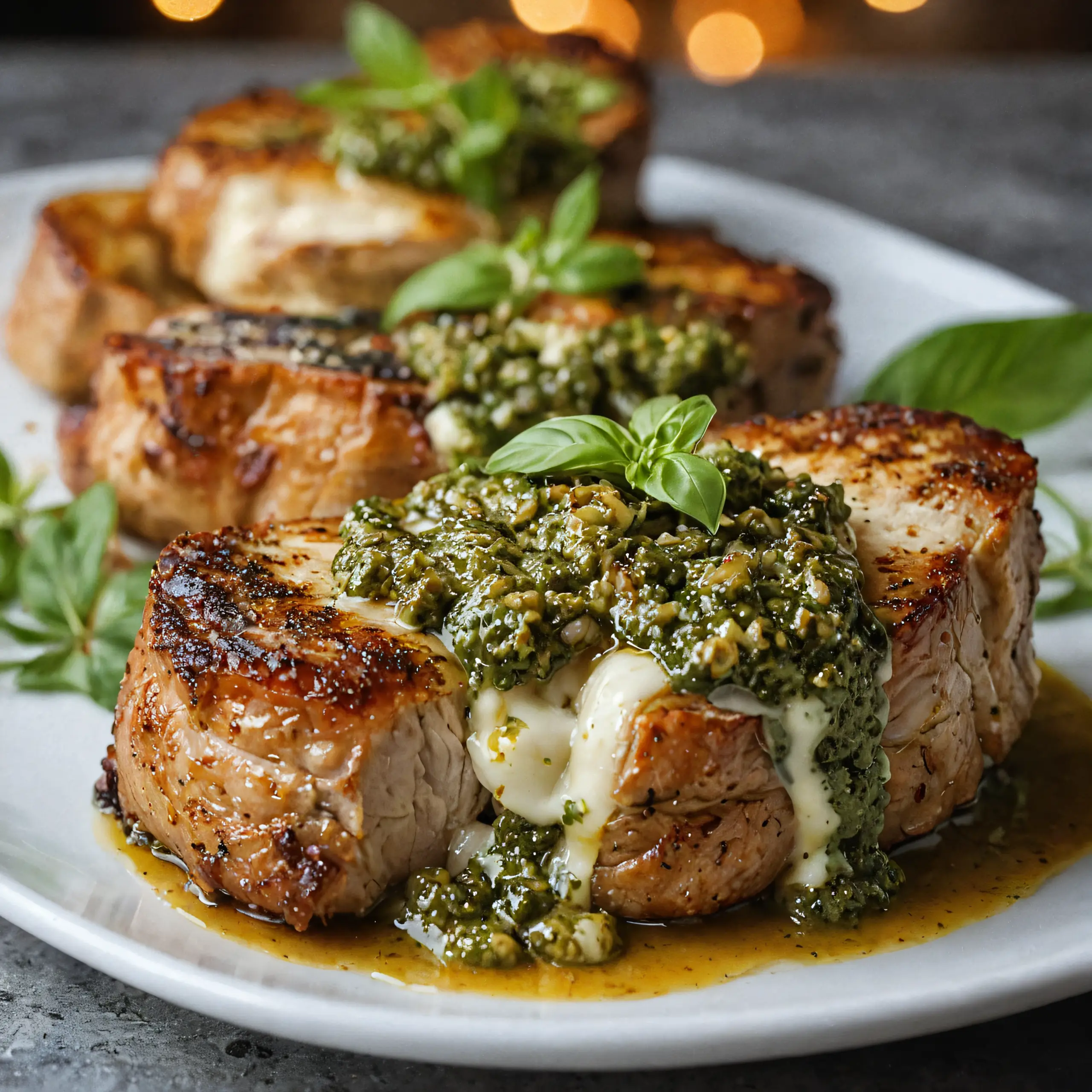 Stuffed Pork Chops with Pesto and Mozzarella