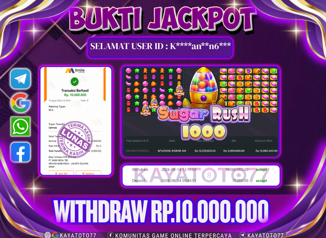 KAYATOTO77 - Bukti Jackpot Besar Di KAYATOTO77 Dalam Permainan SUGAR RUSH 1000 - PRAGMATIC PLAY
