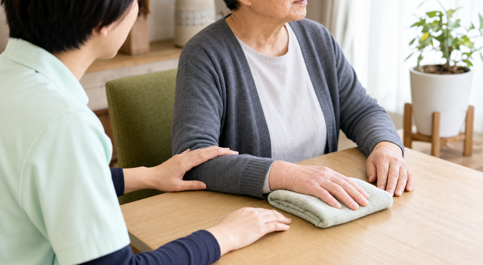 脳卒中後の手のむくみについて作業療法士に相談する場面