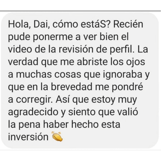 Testimonio de una clienta sobre la revisión y asesoría