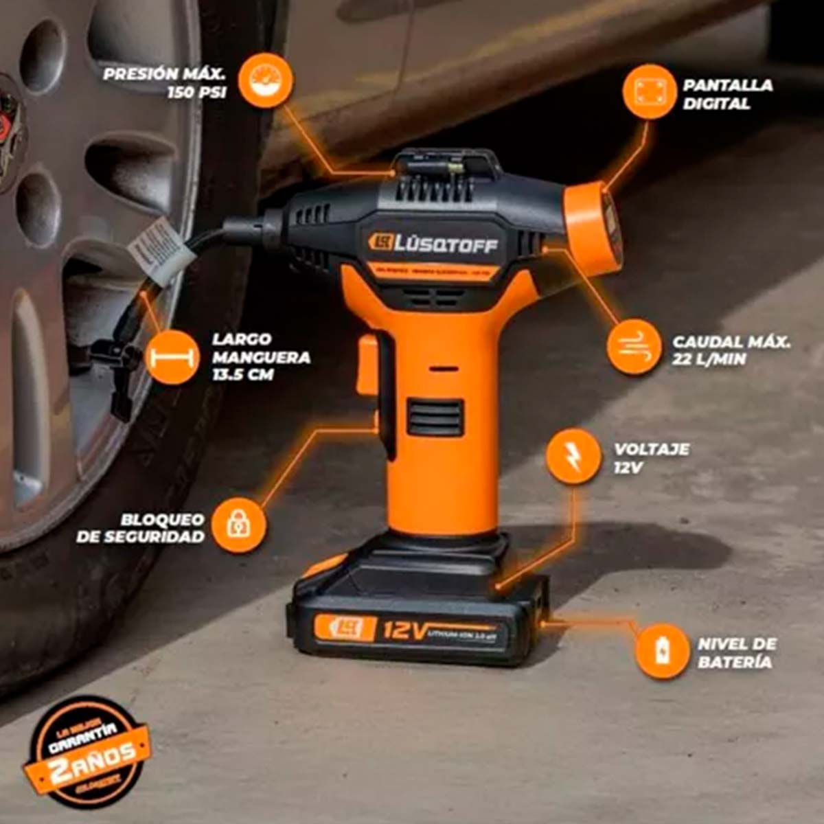 Inflando neumáticos con el compresor inalámbrico Lüsqtoff