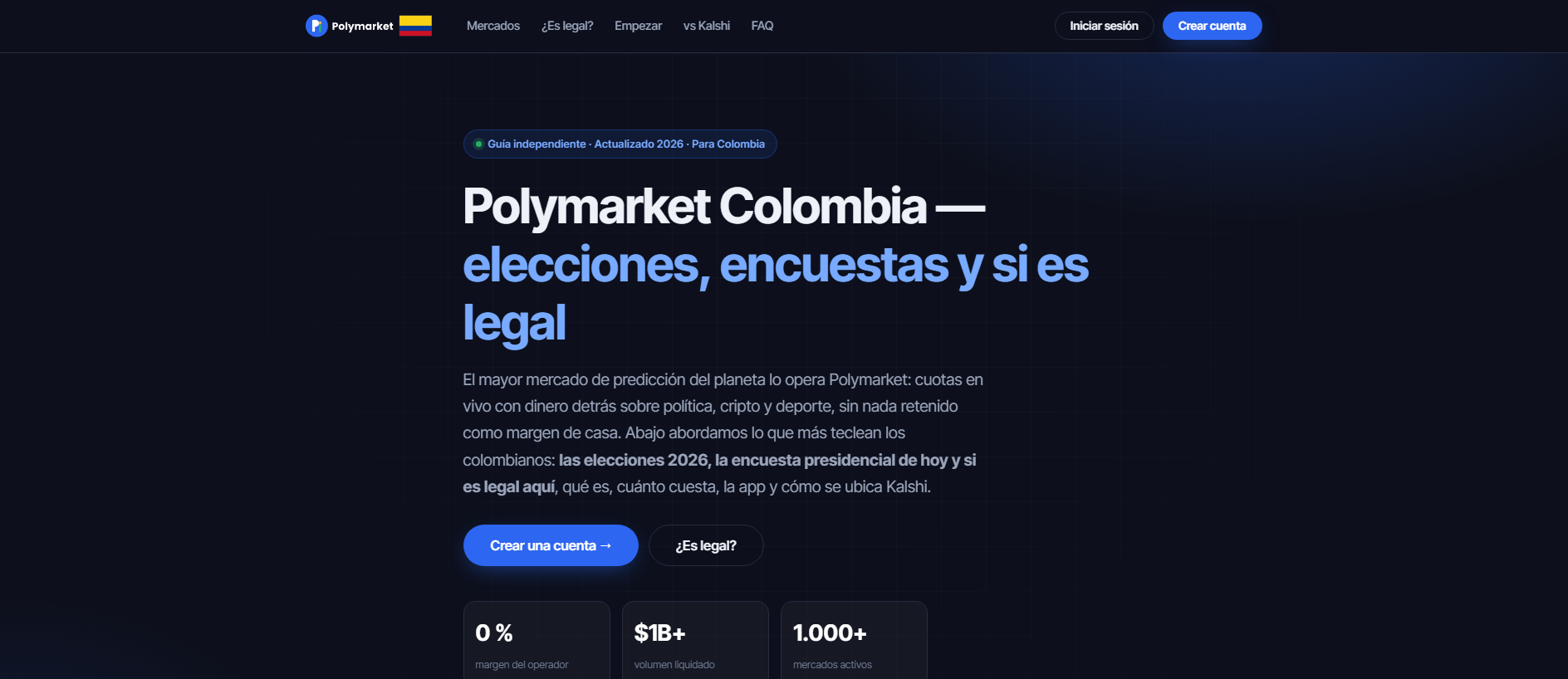 Forensic screenshot of polymarketcolombia.co showing the phishing page layout