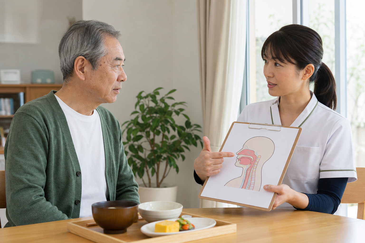 脳卒中後の嚥下障害について医療者へ相談する場面
