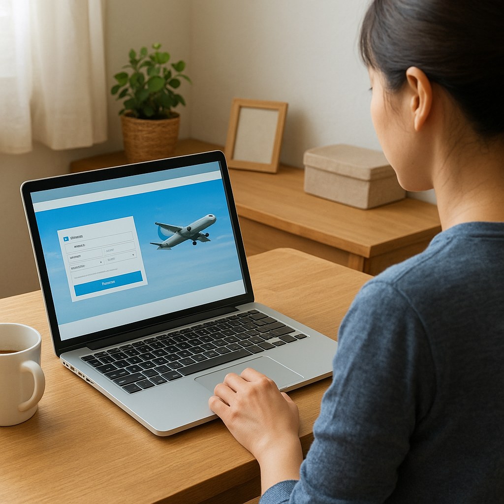 laptop flight booking screen