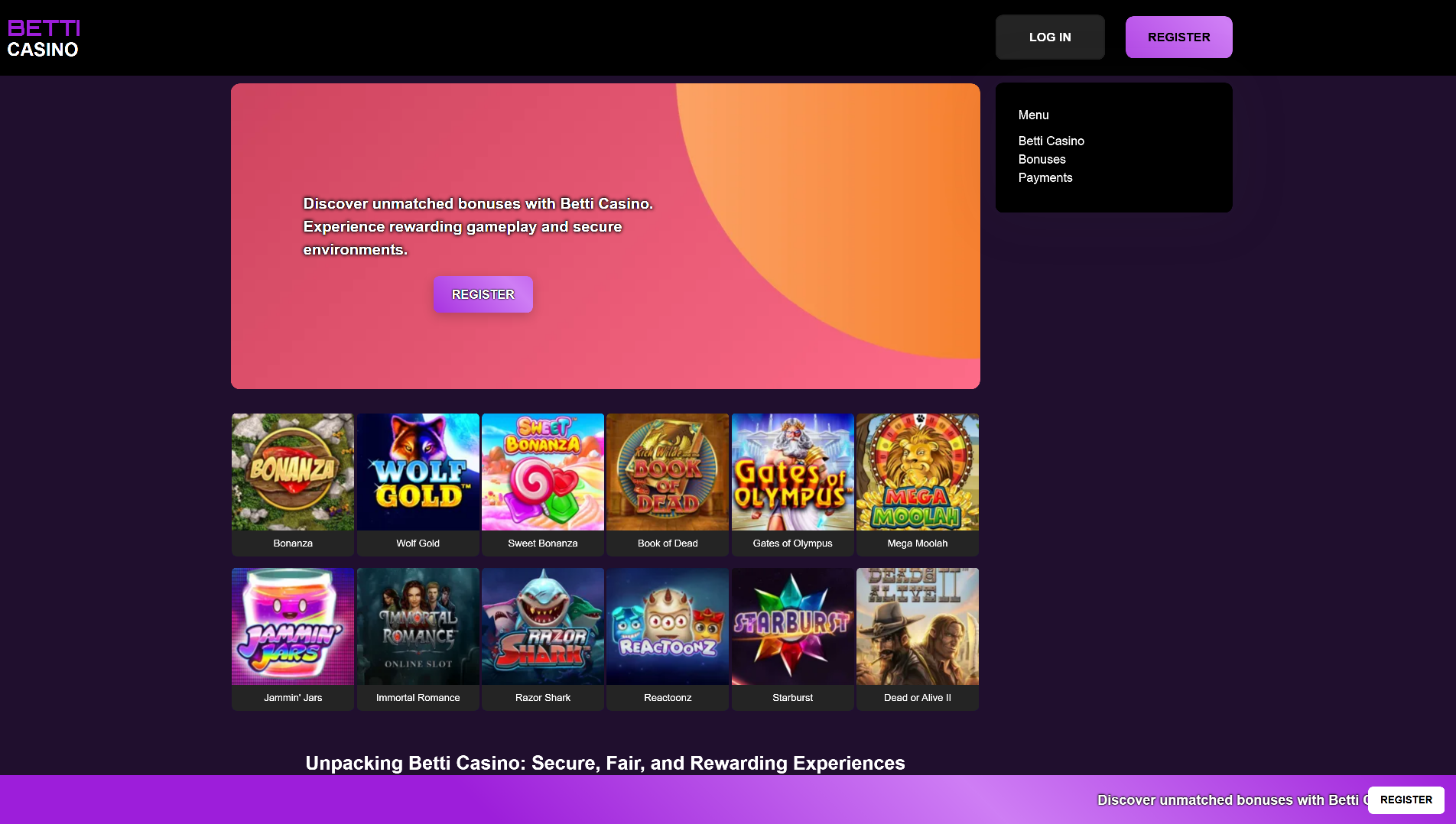 Forensic screenshot of betticasino.info showing the phishing page layout