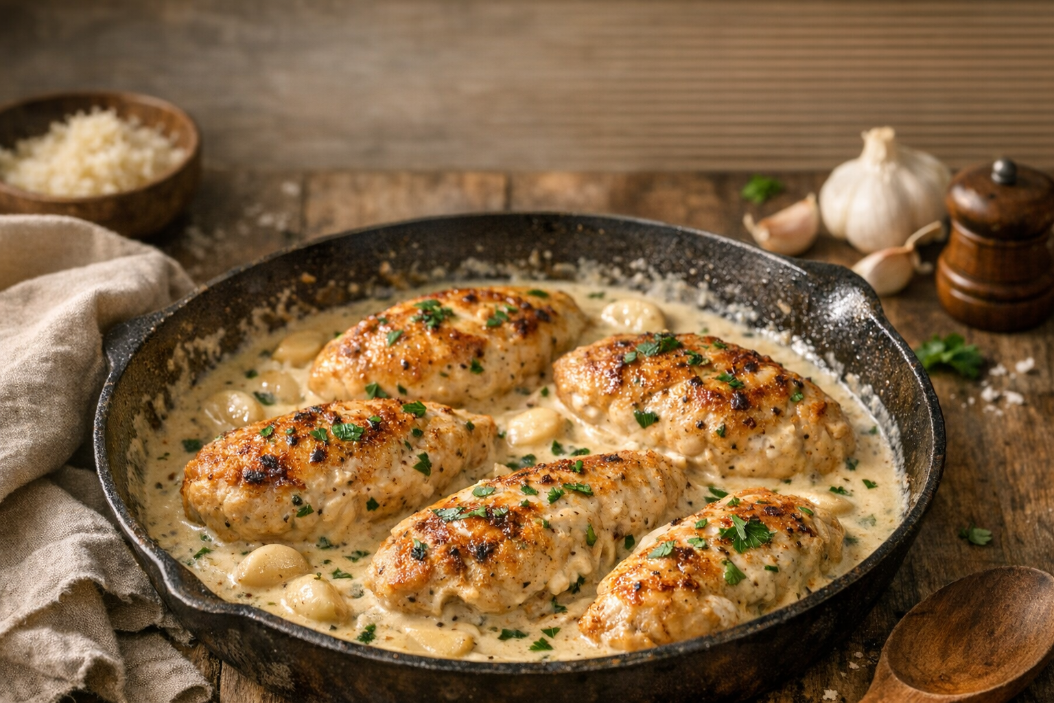 Creamy Chicken with Garlic Cream Sauce Recipe Pinterest image