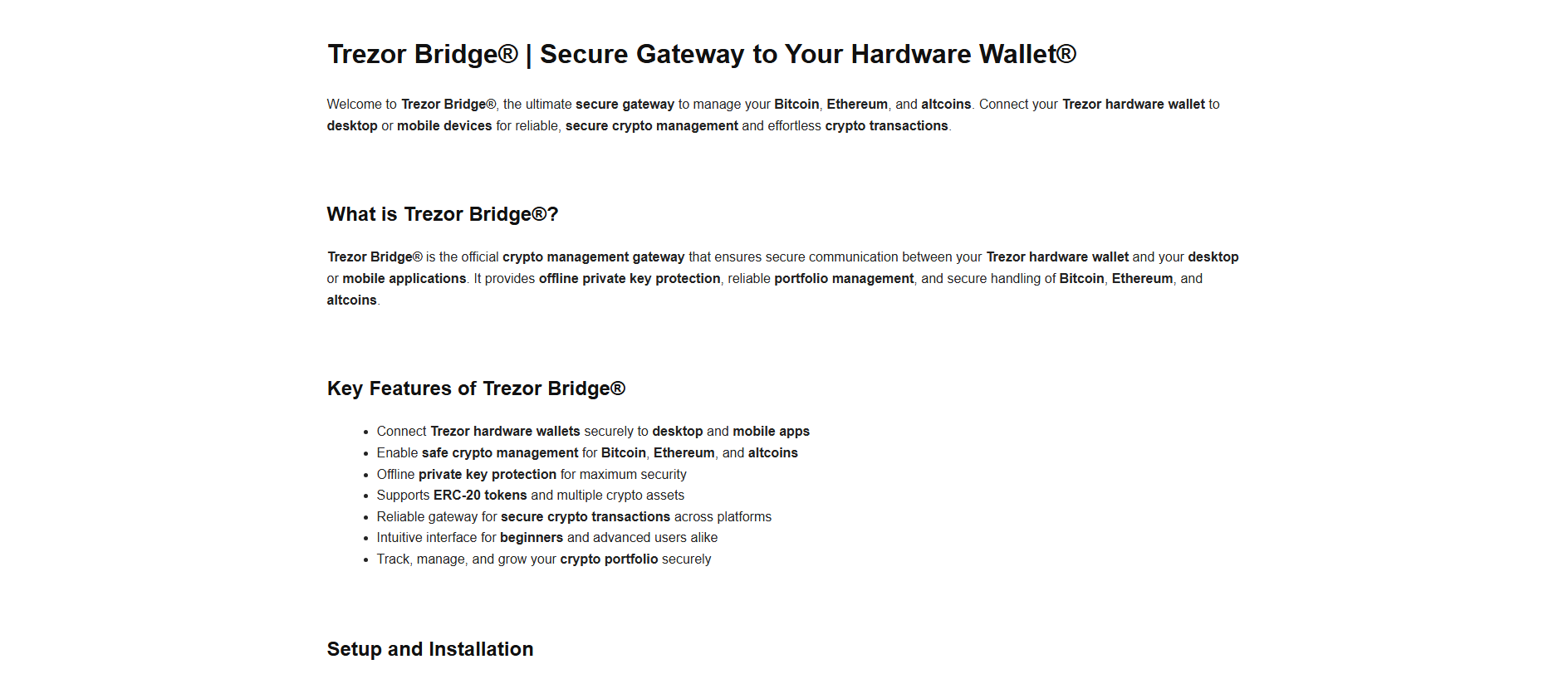 Screenshot of trezerio-bridge.pages.dev