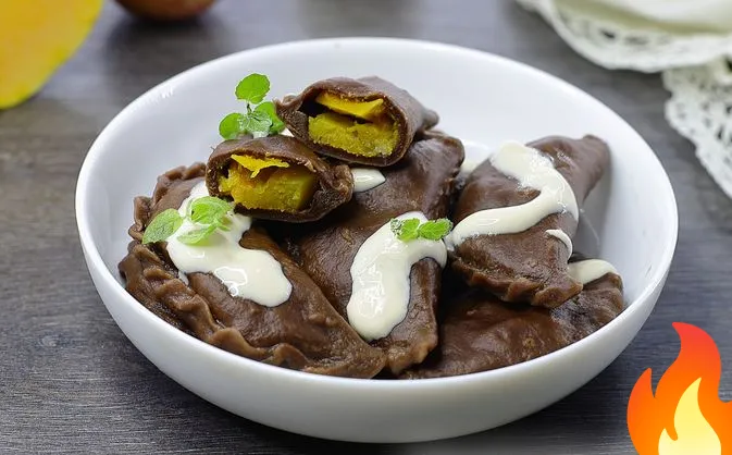 Постер Шоколадные вареники с тыквой и яблоком