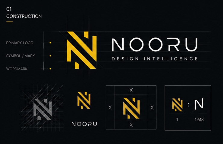 Brand construction — grid and logo geometry