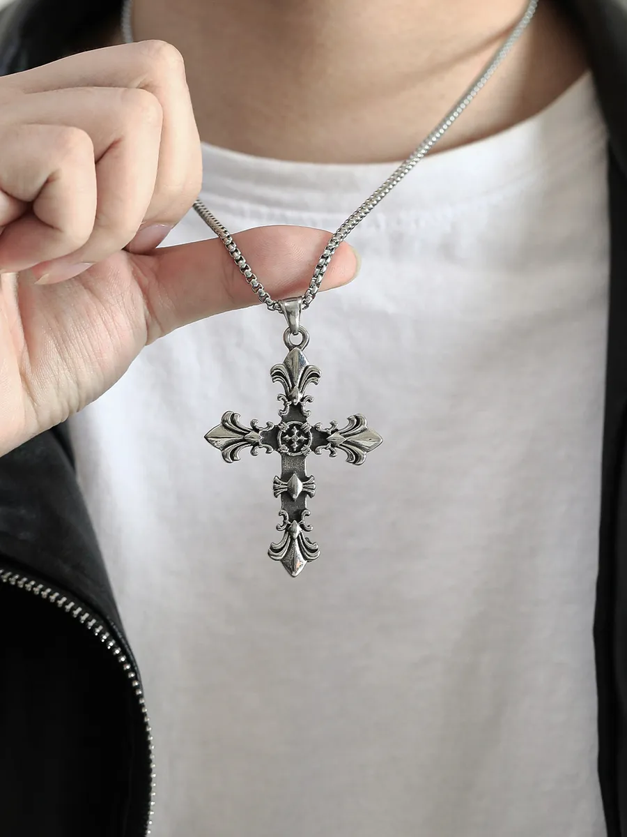 Gothic Fleur-de-Lis Cross Pendant - photo 2