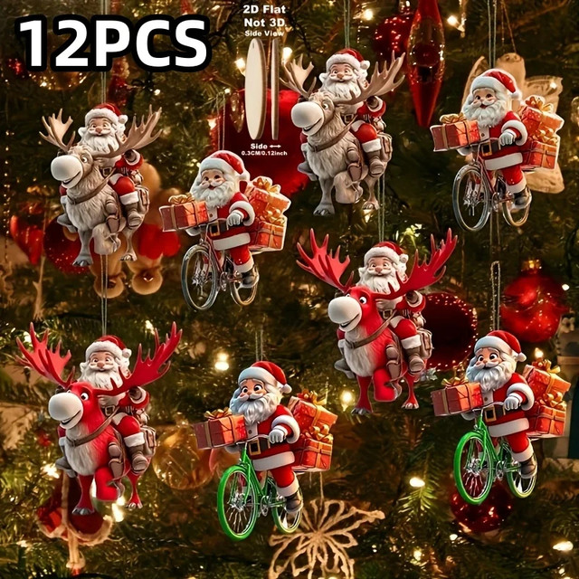 Wooden Santa and reindeer ornaments