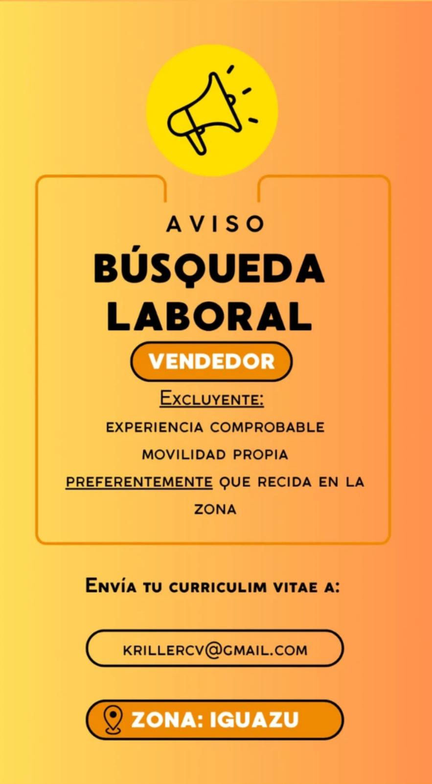 Se Busca Vendedor en Puerto Iguazú