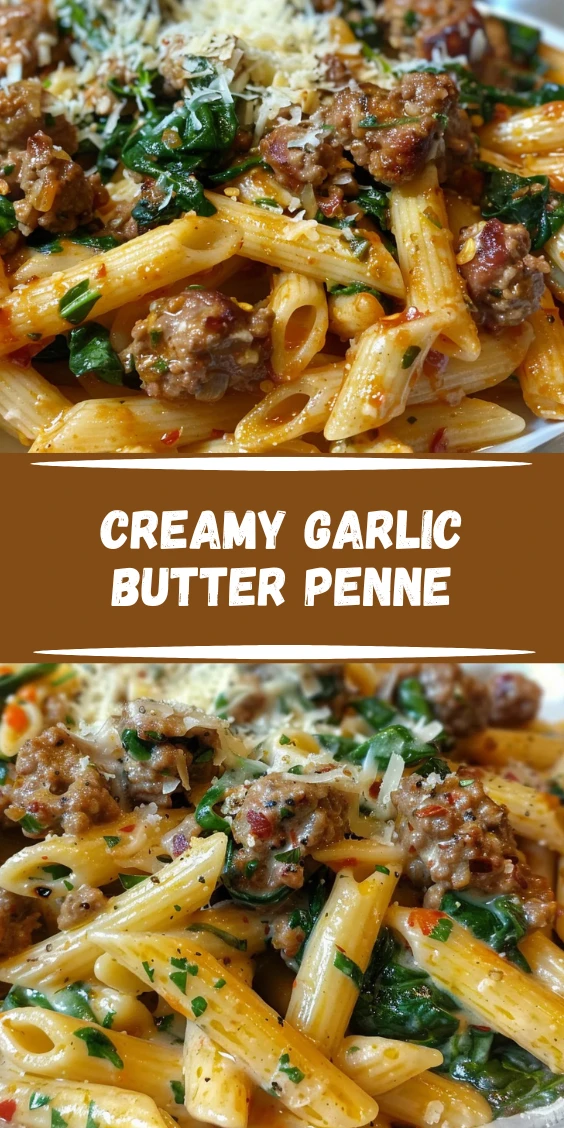 Creamy Garlic Butter Beef & Sausage Penne