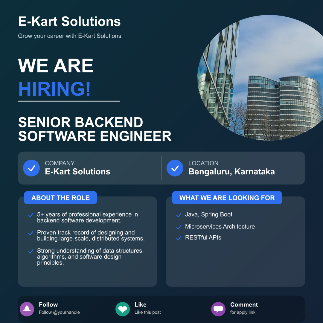 E-Kart Solutions Jobs: Senior Backend Software Engineer Position Available