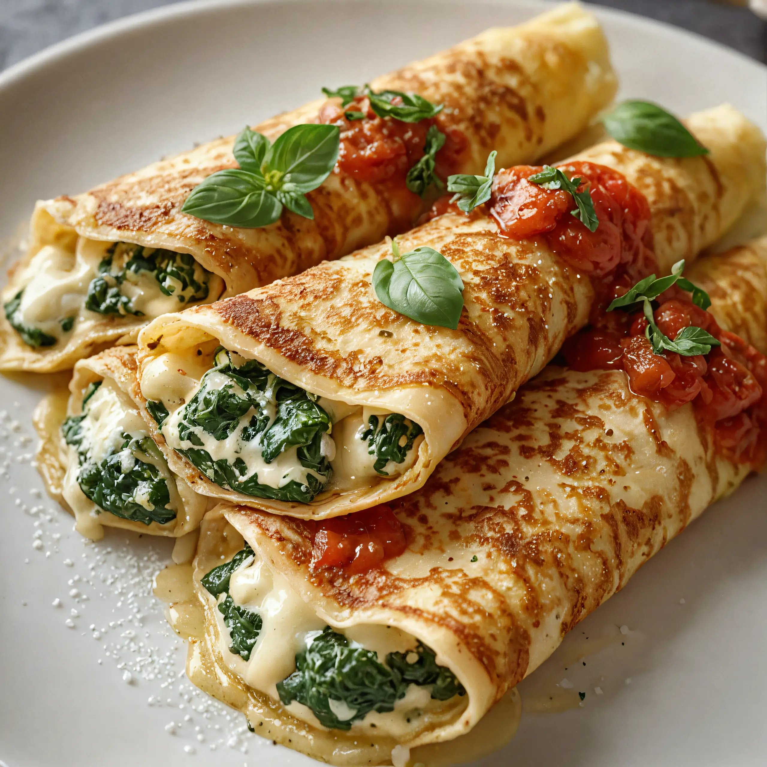Spinach and Cheese Stuffed Crêpe Rolls Recipe