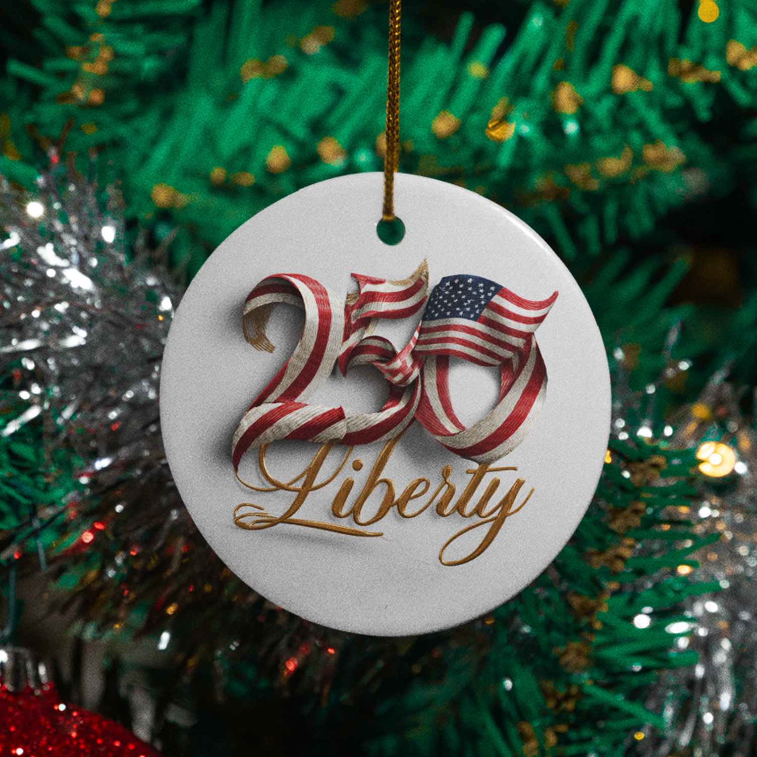America 250th Anniversary Ceramic Christmas Ornament - US Flag