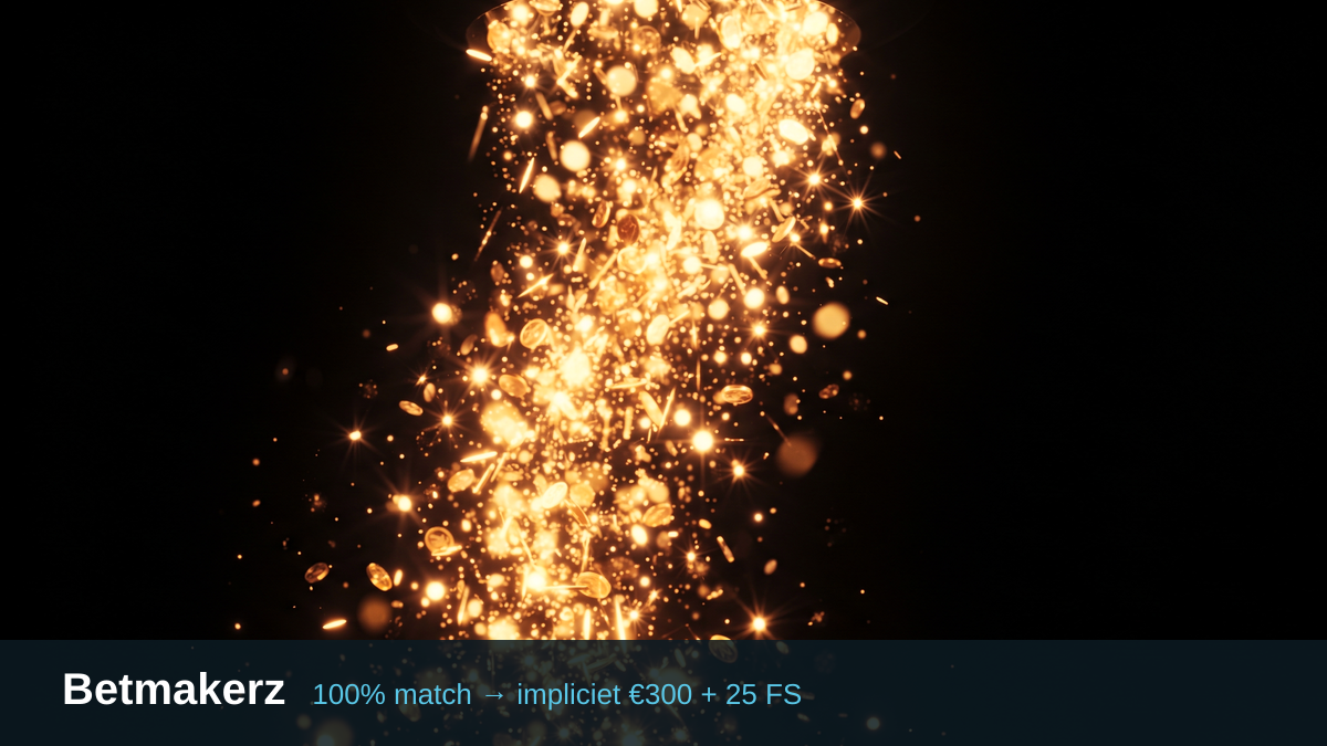 Betmakerz casino — welkomstbonus 100% match → impliciet €300 + 25 FS, betalingen: Visa, Mastercard, PayPal, Skrill, Neteller