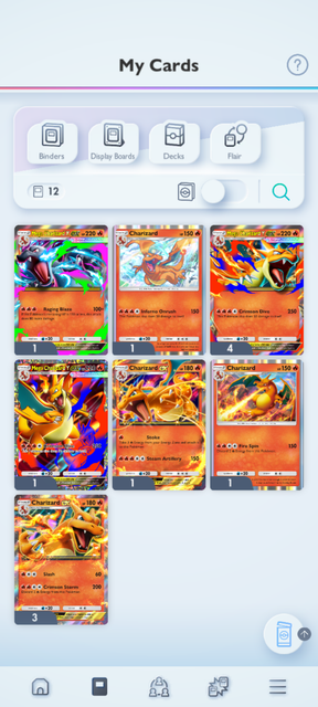 My TCGP Charizard Cards