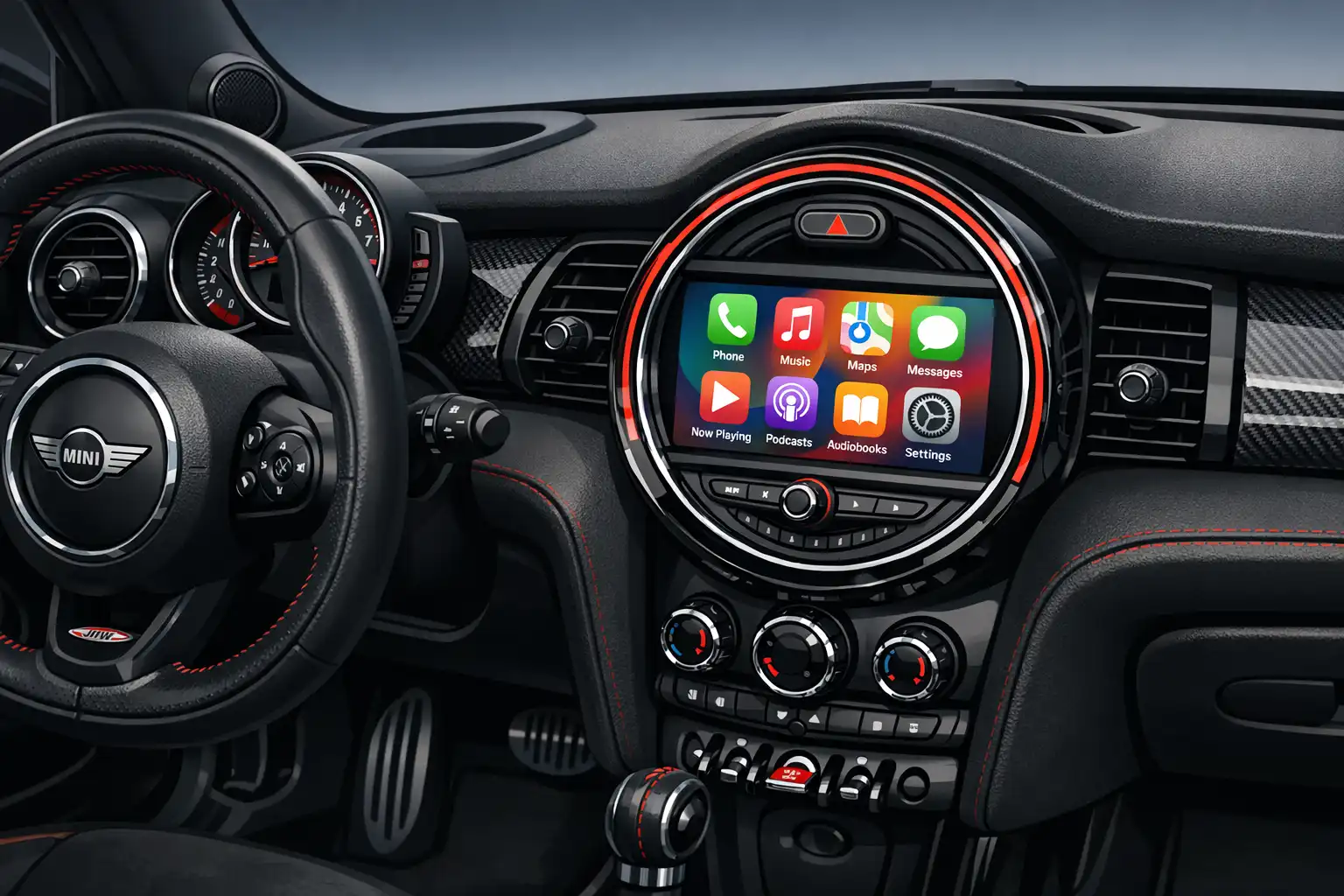 Écran Mini JCW 2016 avec Apple CarPlay affiché