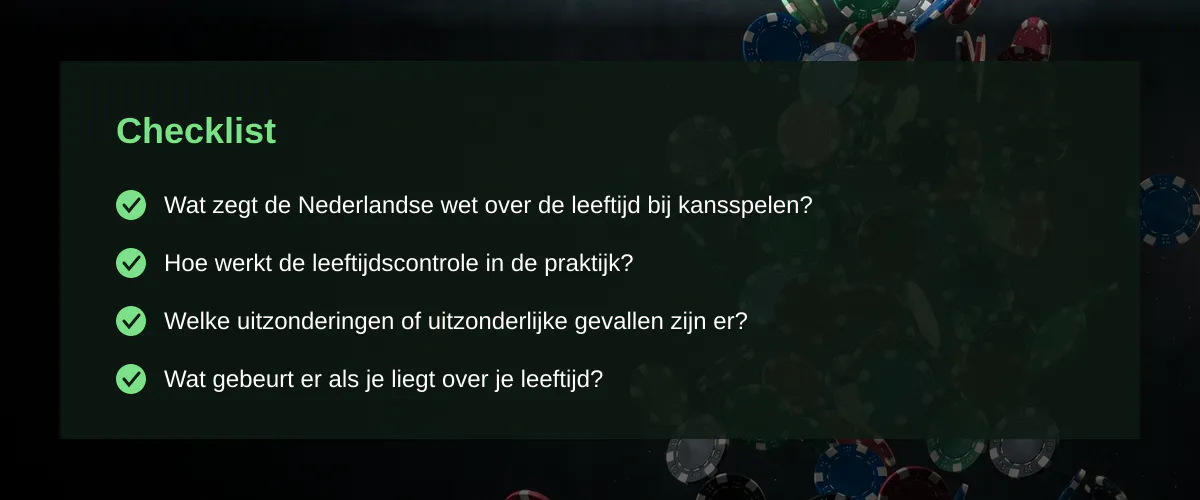 Hoe oud moet je zijn om in een Nederlands casino te spelen? — Checklist