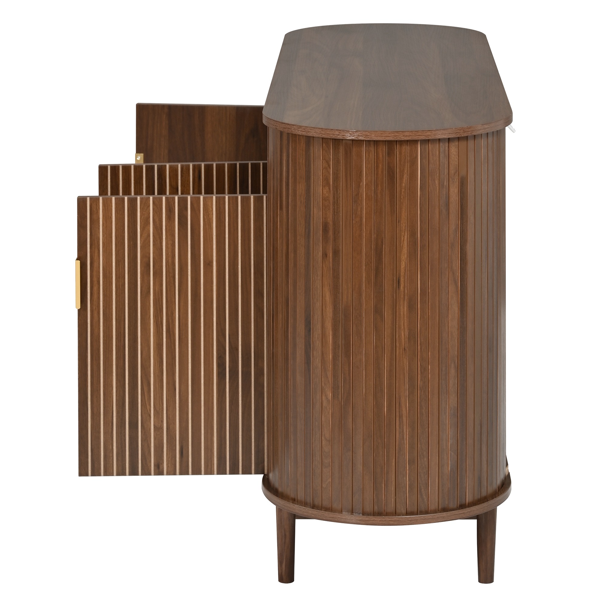 Buffet Noyer, 3 Portes, Rangement, Design Moderne, Angles Arrondis, Structure Robuste - 140x40x78cm - Salon et Salle à Manger 4