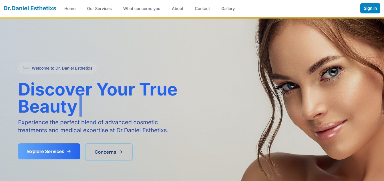 Dr. Daniel Esthetixs clinic website landing page