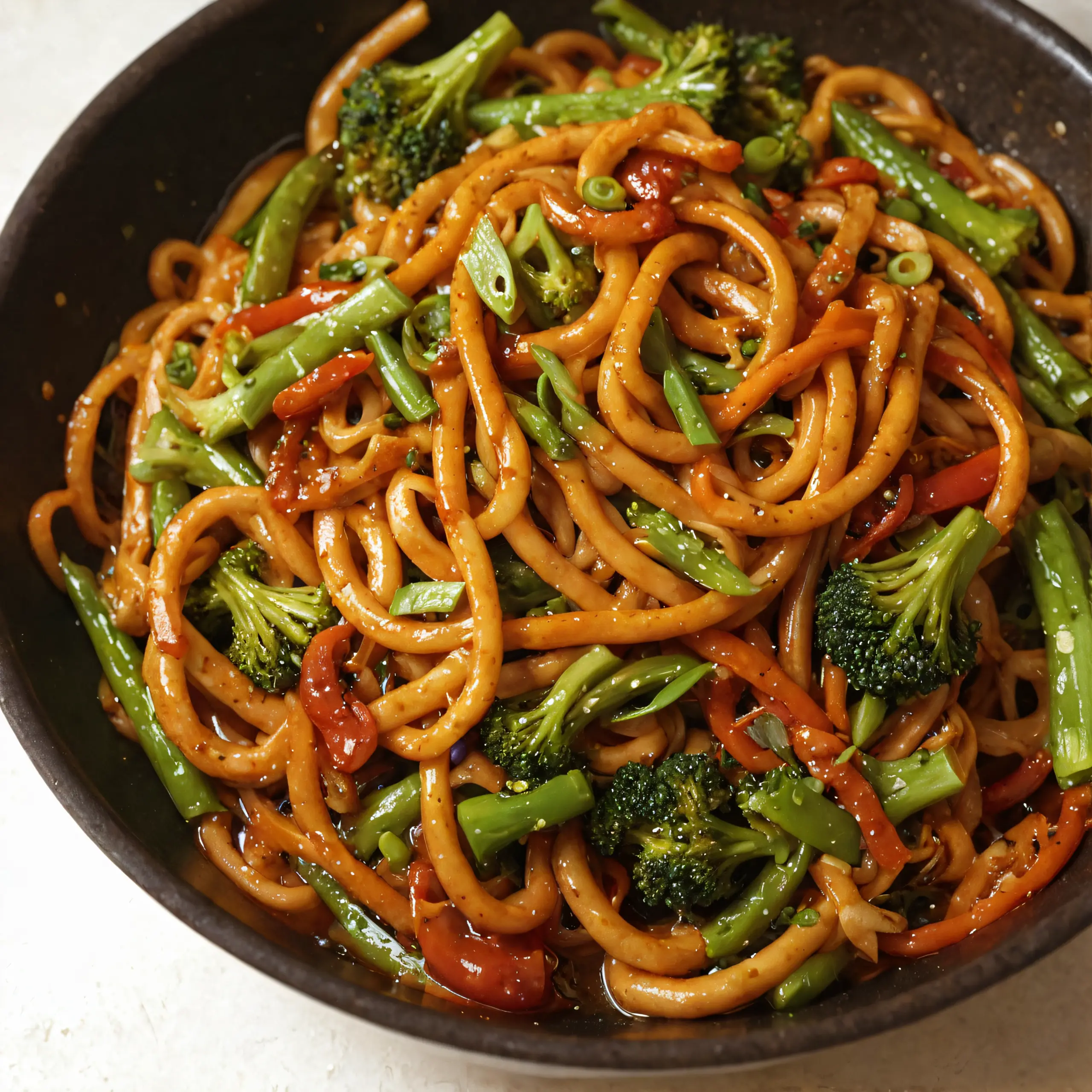 Spicy Udon Noodle Stir-Fry Dish