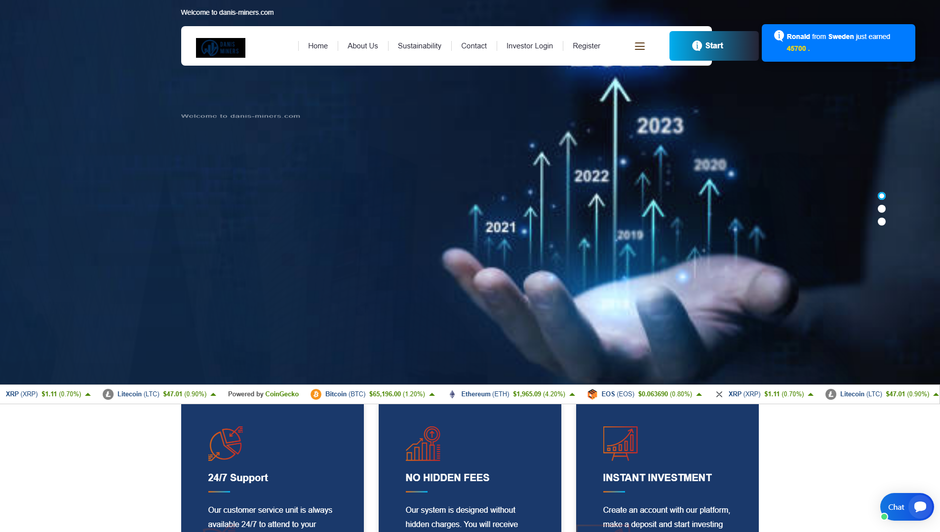 Forensic screenshot of danis-miners.com showing the phishing page layout