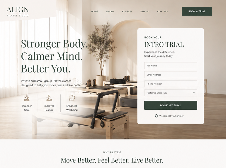 Pilates Booking Funnel, Funnels
