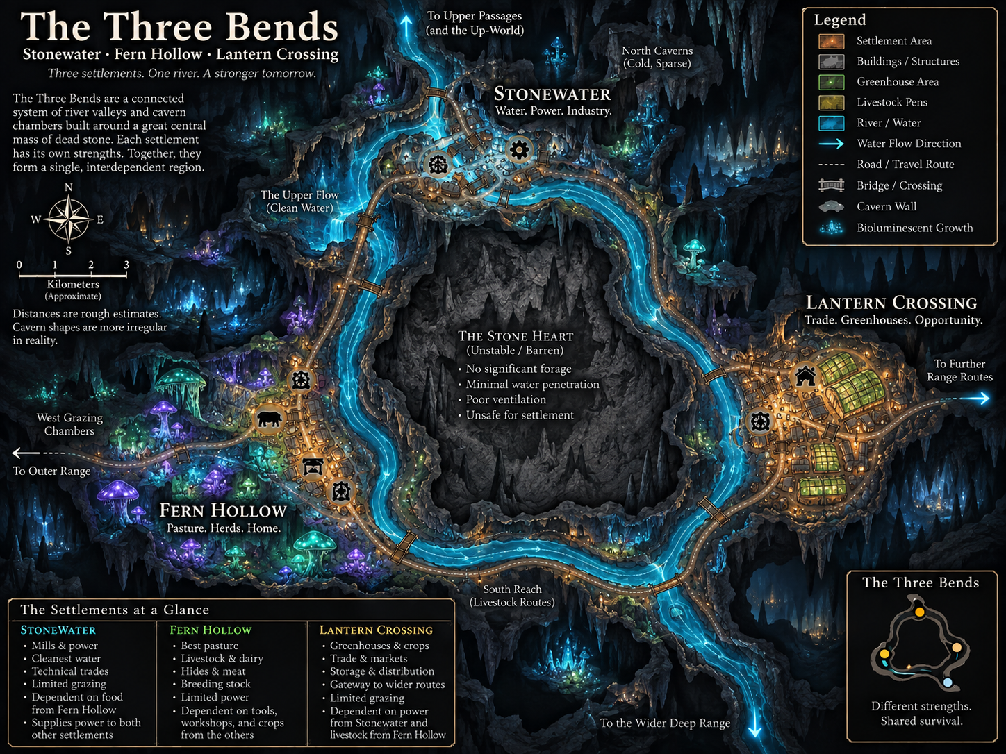 Map of the Three Bends region