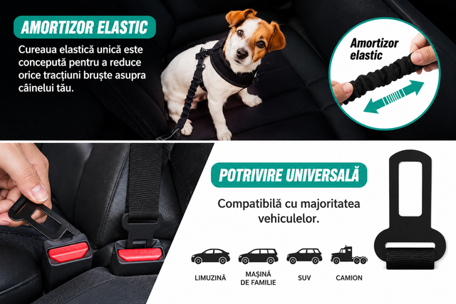 Centura auto NextWave pentru ham caini cu prindere in catarama - imagine 4