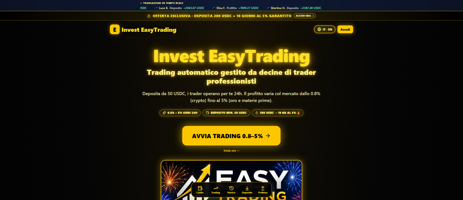 Forensic screenshot of easytrading.exchange showing the phishing page layout