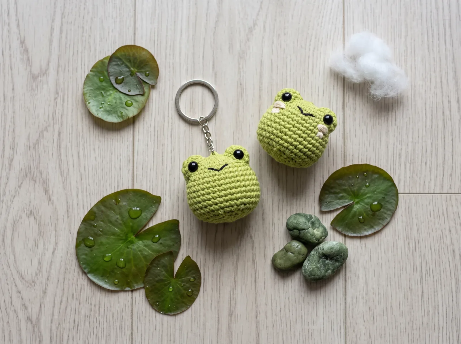 No-Sew Mini Frog Keychain finished crochet project
