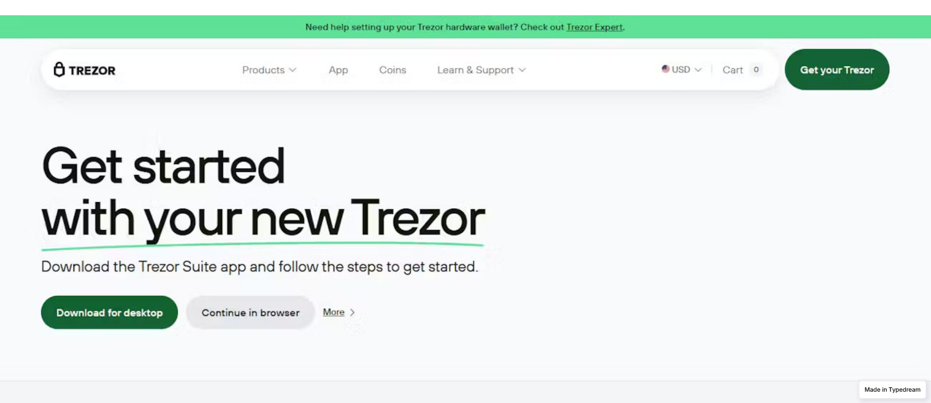 Stored capture of learn-start-io-trezor-us.typedream.app