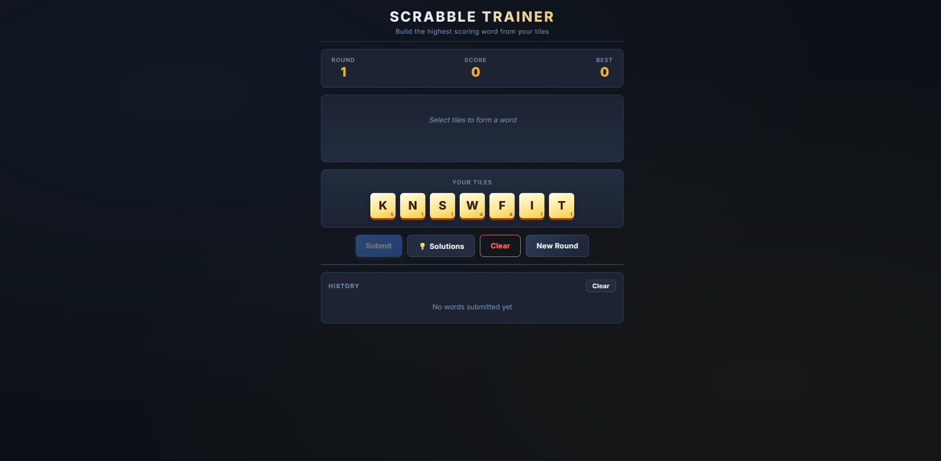 ตัวอย่างหน้าจอ SCRABBLE TRAINER