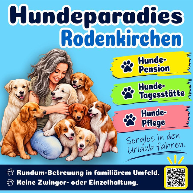 Hundeparadies Rodenkirchen: Hunde-Pension, Hunde-Tagesstätte, Hunde-Pflege. Sorglos in den Urlaub fahren. Rundum-Betreuung in familiärem Umfeld. Keine Zwinger- oder Einzelhaltung.